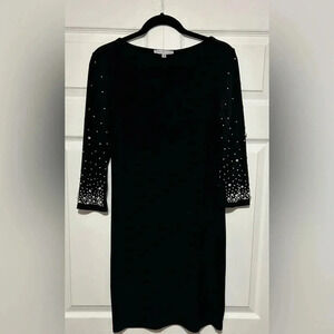 Annalee and Hope Black Knit Dress with Pearl Trim Size Medium
